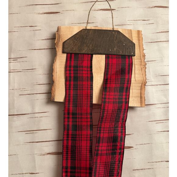 Holiday Christmas Card Holder Reindeer on Aspen Wood Double Plaid Ribbon - Picture 5 of 5